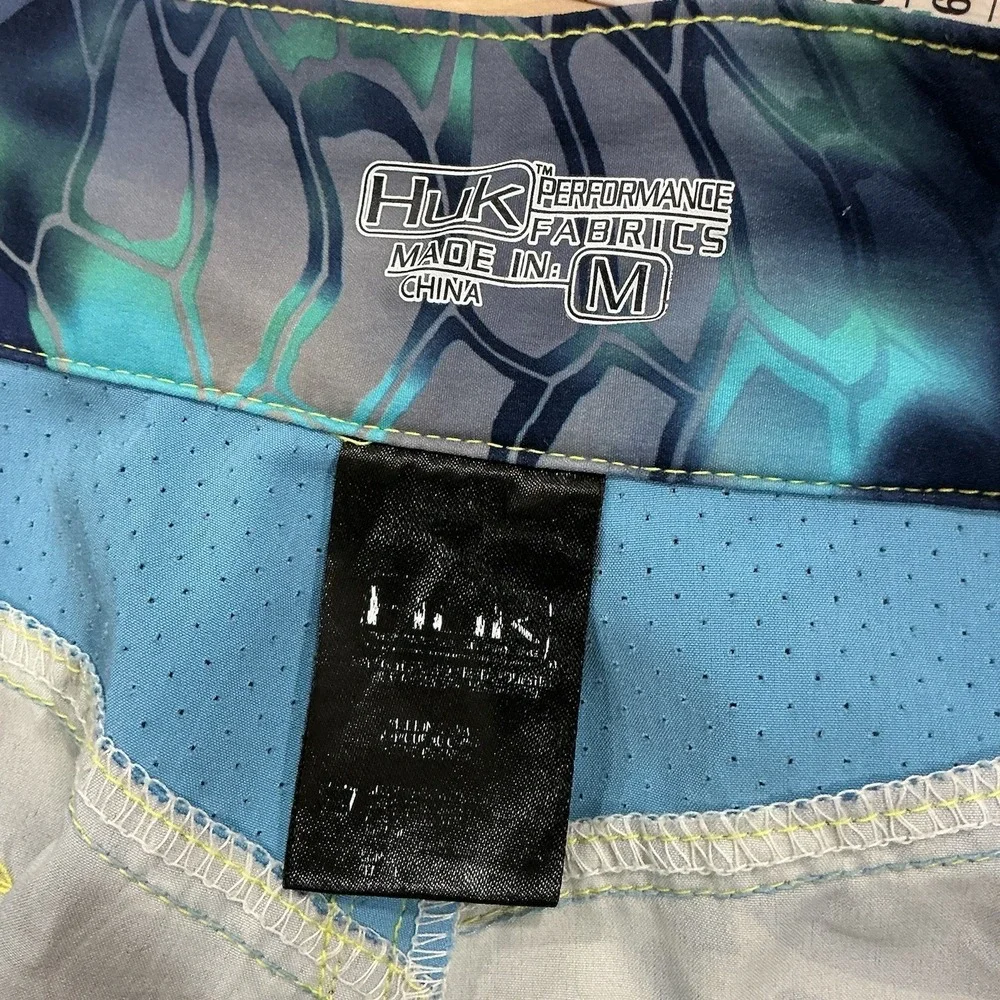 Huk Kryptek Raid Camo Fishing Board Shorts Mens M Quick Dry‎ Swim Trunks Blue